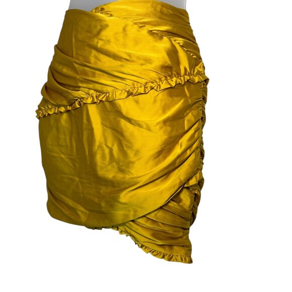 For Love & Lemons Alia Yellow Satin Ruched Ruffle Mini Skirt Small NWT - Picture 3 of 6